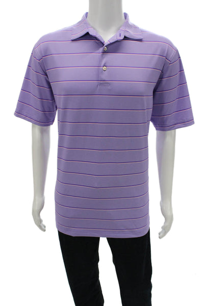 Peter Millar Mens Short Sleeve Collared Striped Polo Shirt Purple Size Large
