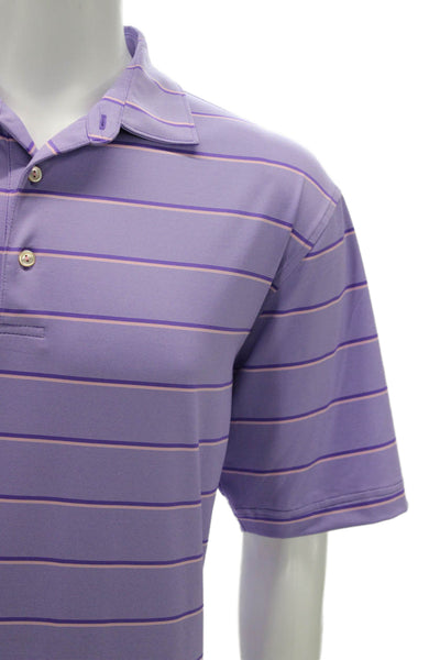 Peter Millar Mens Short Sleeve Collared Striped Polo Shirt Purple Size Large