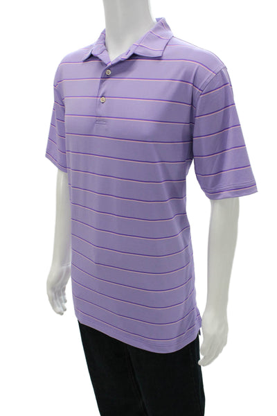 Peter Millar Mens Short Sleeve Collared Striped Polo Shirt Purple Size Large