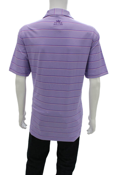 Peter Millar Mens Short Sleeve Collared Striped Polo Shirt Purple Size Large