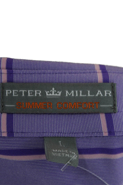 Peter Millar Mens Short Sleeve Collared Striped Polo Shirt Purple Size Large