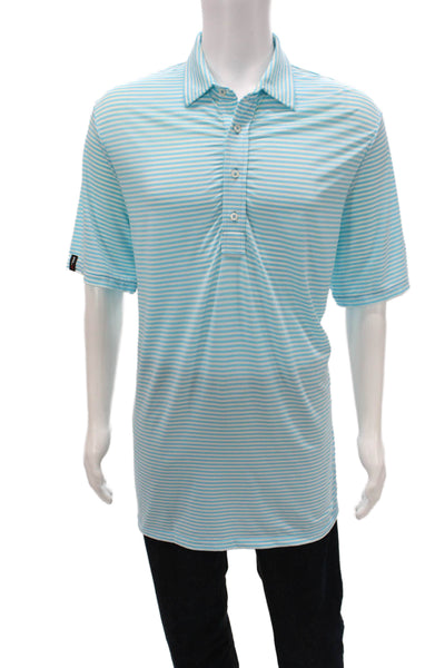 RLX Ralph Lauren Mens Short Sleeve Collared Striped Polo Shirt White Blue Size L