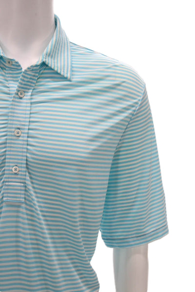 RLX Ralph Lauren Mens Short Sleeve Collared Striped Polo Shirt White Blue Size L