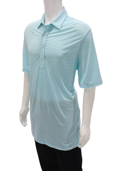 RLX Ralph Lauren Mens Short Sleeve Collared Striped Polo Shirt White Blue Size L