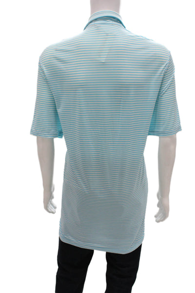 RLX Ralph Lauren Mens Short Sleeve Collared Striped Polo Shirt White Blue Size L