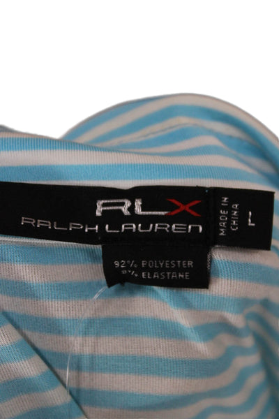 RLX Ralph Lauren Mens Short Sleeve Collared Striped Polo Shirt White Blue Size L