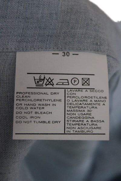 Salvatore Ferragamo Mens Button Front Collared Linen Shirt Blue Size Large