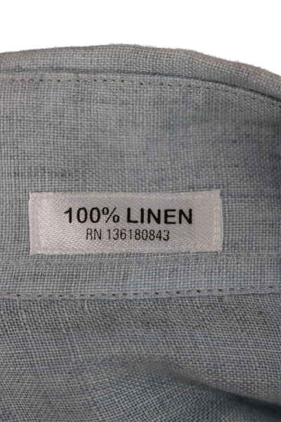 Salvatore Ferragamo Mens Button Front Collared Linen Shirt Blue Size Large