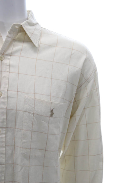Polo Ralph Lauren Mens Button Front Collared Windowpane Shirt White Size Large