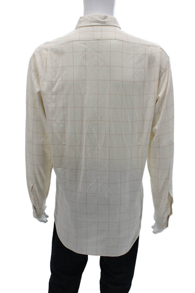 Polo Ralph Lauren Mens Button Front Collared Windowpane Shirt White Size Large