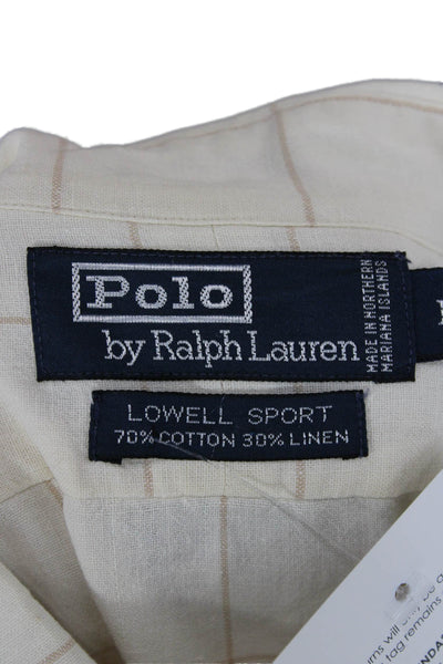 Polo Ralph Lauren Mens Button Front Collared Windowpane Shirt White Size Large