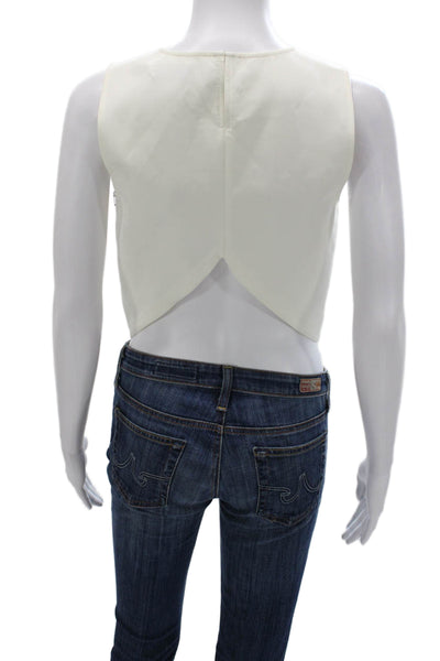 Tanya Taylor Women Cropped Sleeveless Tank White Polyamide Round Neck Size 4
