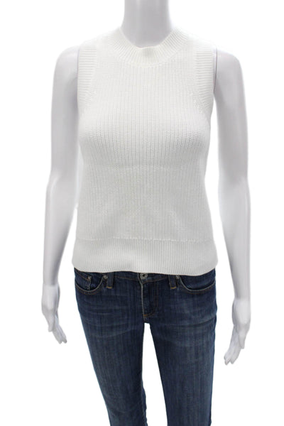 525 Womens Basic Tank White Mock Neck Sleeveless Cotton Size L