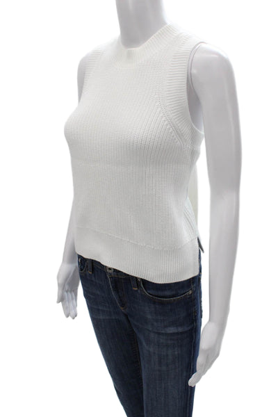 525 Womens Basic Tank White Mock Neck Sleeveless Cotton Size L