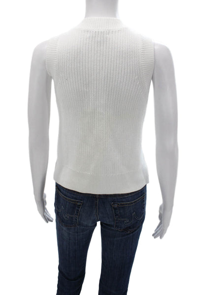 525 Womens Basic Tank White Mock Neck Sleeveless Cotton Size L
