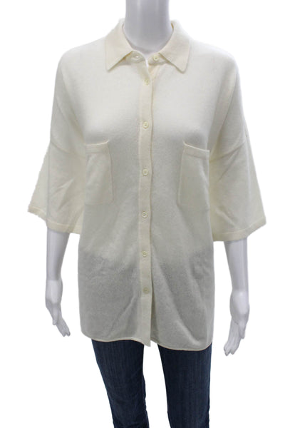 Naked Cashmere Women Tunic Button-Up Ivory Viscose Collared 3/4 Sleeve Size M