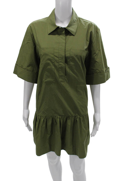 Simkhai Women Green Collared Shirt Dress Button Half Sleeve Short Size XL
