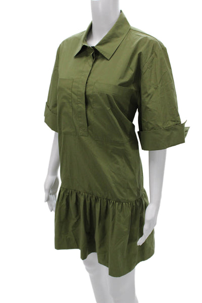 Simkhai Women Green Collared Shirt Dress Button Half Sleeve Short Size XL