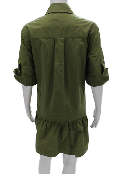 Simkhai Women Green Collared Shirt Dress Button Half Sleeve Short Size XL