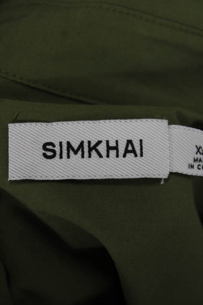 Simkhai Women Green Collared Shirt Dress Button Half Sleeve Short Size XL