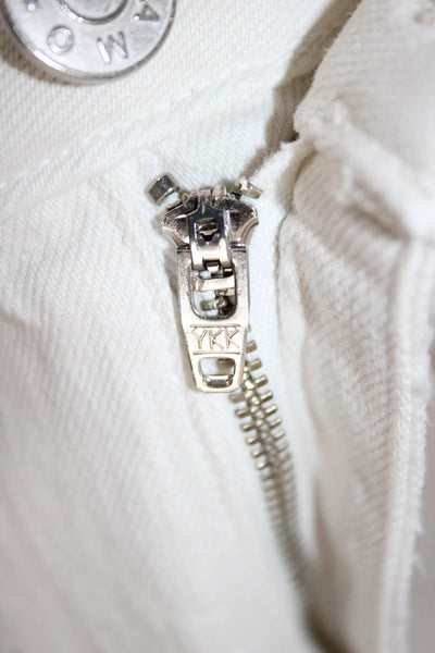 Amo Women Cropped High Rise Distressed White Cotton Blend Jeans Button Size 31