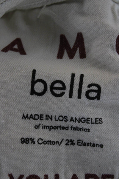Amo Women Cropped High Rise Distressed White Cotton Blend Jeans Button Size 31