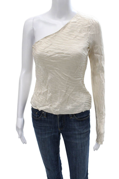 Bec & Bridge Womens Ivory Animal Print One Shoulder Long Sleeve Blouse Size 2