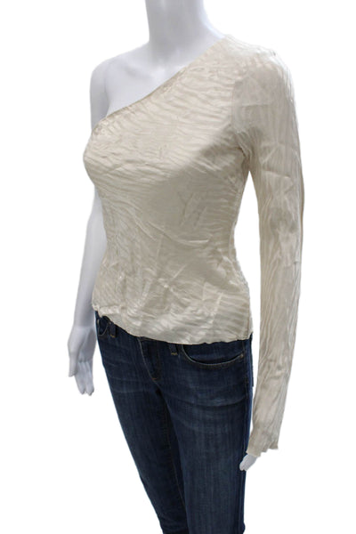 Bec & Bridge Womens Ivory Animal Print One Shoulder Long Sleeve Blouse Size 2