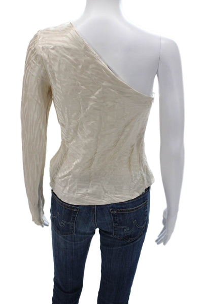 Bec & Bridge Womens Ivory Animal Print One Shoulder Long Sleeve Blouse Size 2