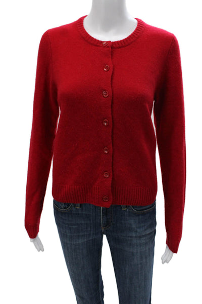 Zara Women Cardigan Red 100% Wool Long Sleeve Round Neck Size S