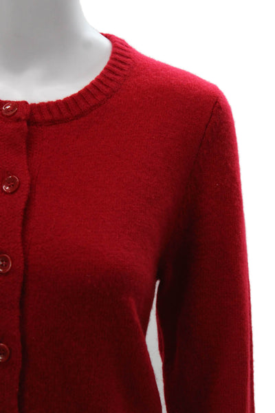 Zara Women Cardigan Red 100% Wool Long Sleeve Round Neck Size S
