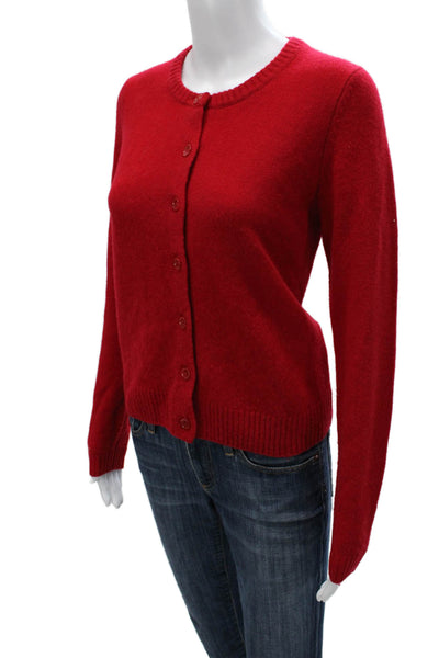 Zara Women Cardigan Red 100% Wool Long Sleeve Round Neck Size S