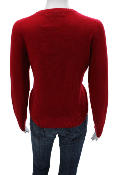 Zara Women Cardigan Red 100% Wool Long Sleeve Round Neck Size S