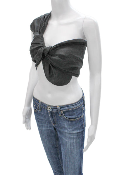 Just Bee Queen Womens Cropped One Shoulder Linen Top Gray Sleeveless Size S
