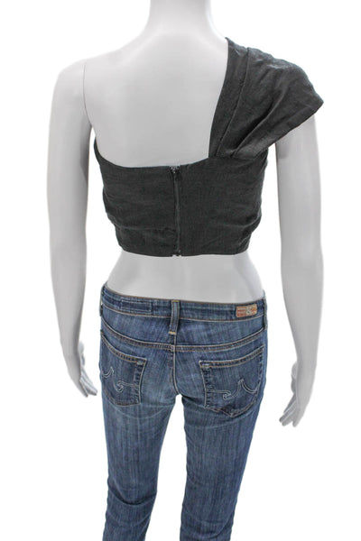 Just Bee Queen Womens Cropped One Shoulder Linen Top Gray Sleeveless Size S