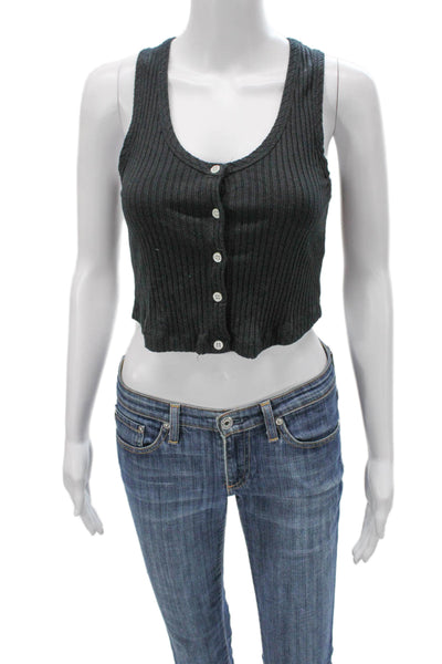 3x1 NYC Women Cropped Striped Modal Tank Scoop Neck Black Size XS