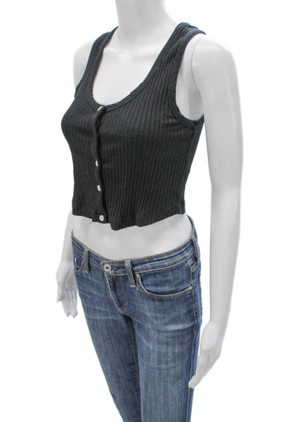 3x1 NYC Women Cropped Striped Modal Tank Scoop Neck Black Size XS