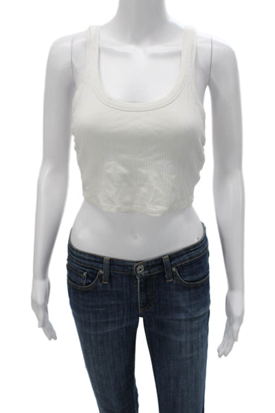 Vitamin A Women Cropped Tank White Tencel Scoop Neck Sleeveless Size S