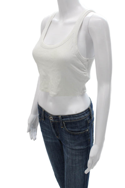 Vitamin A Women Cropped Tank White Tencel Scoop Neck Sleeveless Size S