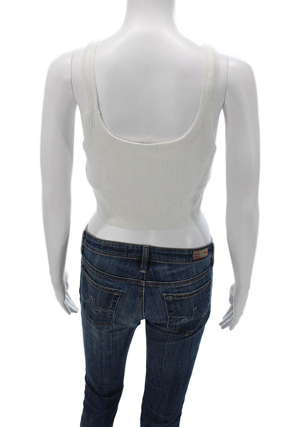 Vitamin A Women Cropped Tank White Tencel Scoop Neck Sleeveless Size S