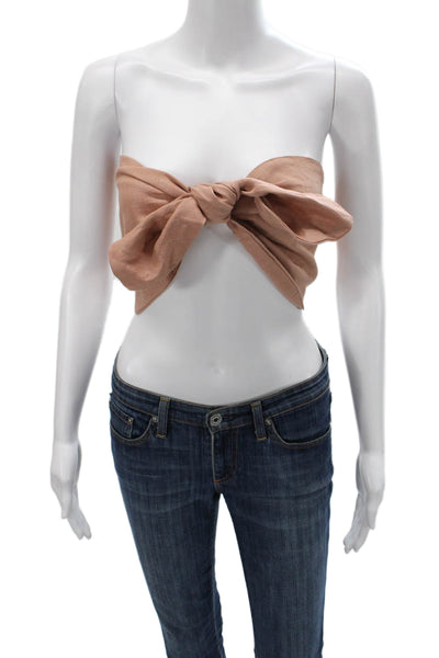 Posse Womens Cropped Tank Brown Linen Off Shoulder Tie Size S