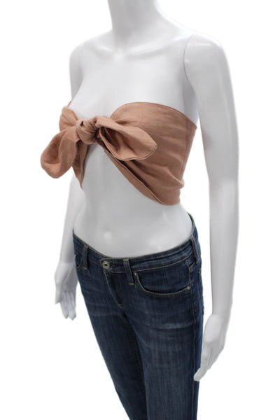 Posse Womens Cropped Tank Brown Linen Off Shoulder Tie Size S