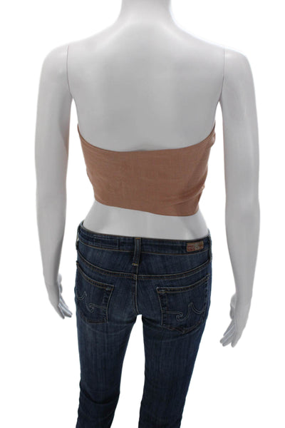 Posse Womens Cropped Tank Brown Linen Off Shoulder Tie Size S