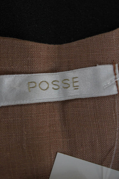 Posse Womens Cropped Tank Brown Linen Off Shoulder Tie Size S