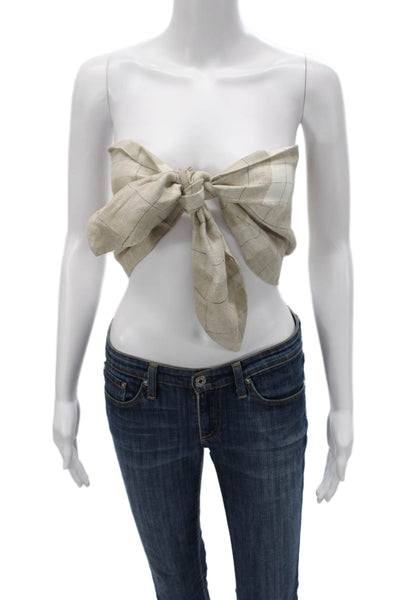 Posse Womens Strapless Top Beige Plaid Cotton Blend Sweetheart Neckline Size S