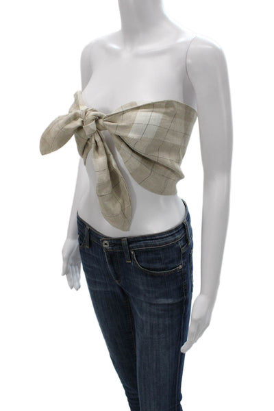 Posse Womens Strapless Top Beige Plaid Cotton Blend Sweetheart Neckline Size S