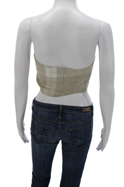 Posse Womens Strapless Top Beige Plaid Cotton Blend Sweetheart Neckline Size S