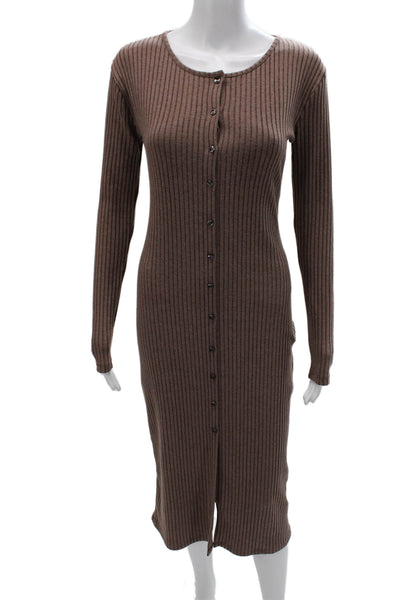 Zara Women Sweater Dress Brown Long Sleeve Button Round Neck Size S