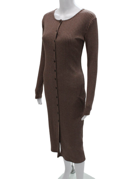 Zara Women Sweater Dress Brown Long Sleeve Button Round Neck Size S