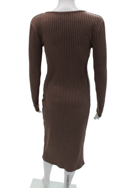 Zara Women Sweater Dress Brown Long Sleeve Button Round Neck Size S
